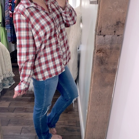 Talbots red plaid button down shirt size XLarge cotton blend - Picture 5 of 10